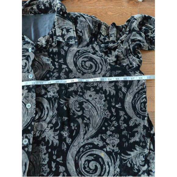 Vintage Velvet Metallic Silver Black Button down shirt women Sz XL Quiet luxury - Picture 5 of 8
